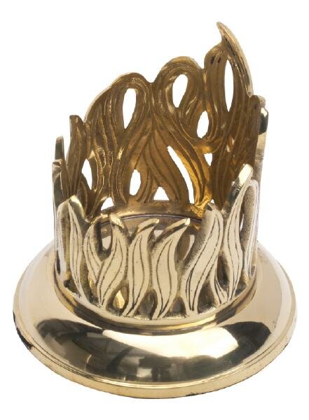 Kerzenhalter Flamme Messing Silber poliert für Kerzen  Ø 6 cm